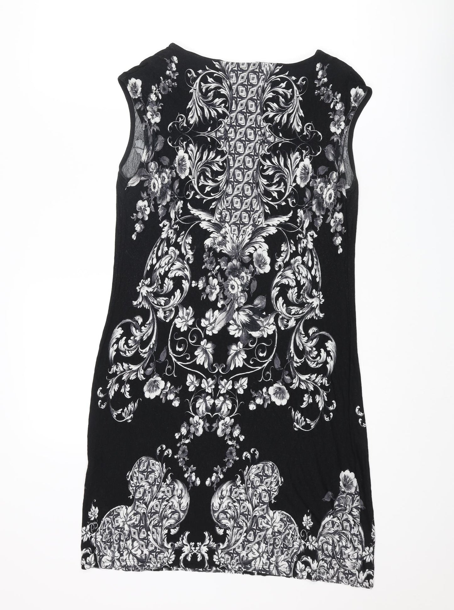 Wallis Womens Black Paisley Viscose Shift Size 12 Boat Neck Pullover