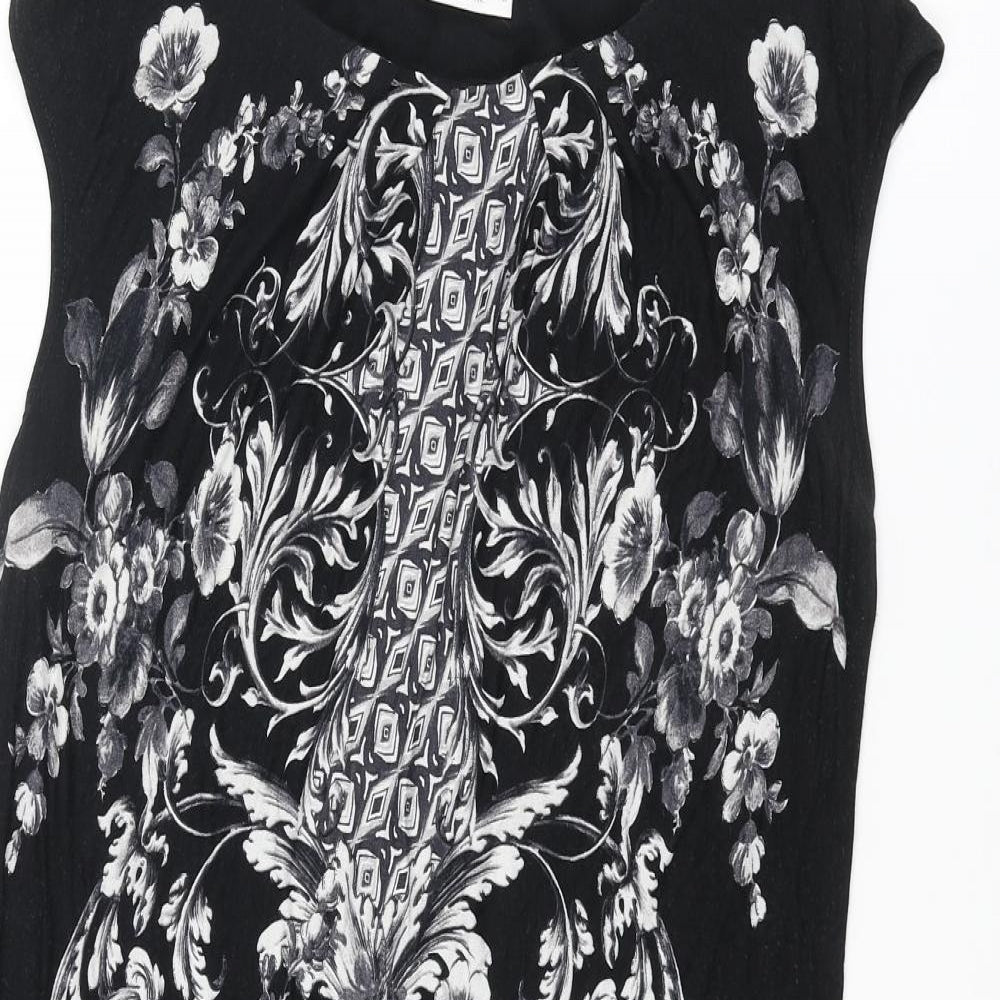 Wallis Womens Black Paisley Viscose Shift Size 12 Boat Neck Pullover