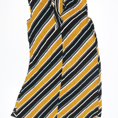 Dorothy Perkins Womens Multicoloured Striped Viscose Shift Size 10 Mock Neck Tie