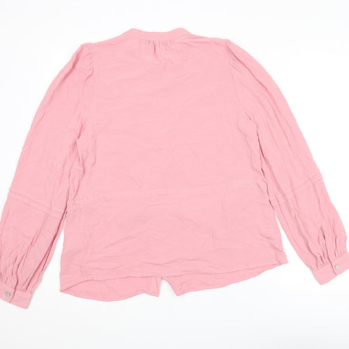 Marks and Spencer Womens Pink Viscose Basic Button-Up Size 10 Round Neck