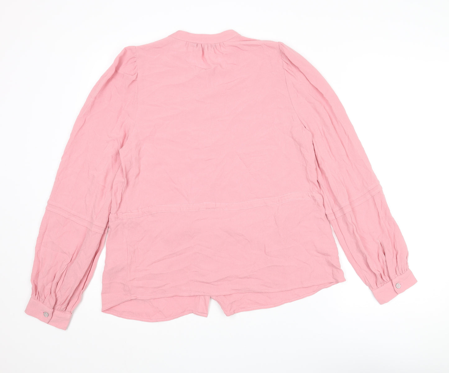 Marks and Spencer Womens Pink Viscose Basic Button-Up Size 10 Round Neck