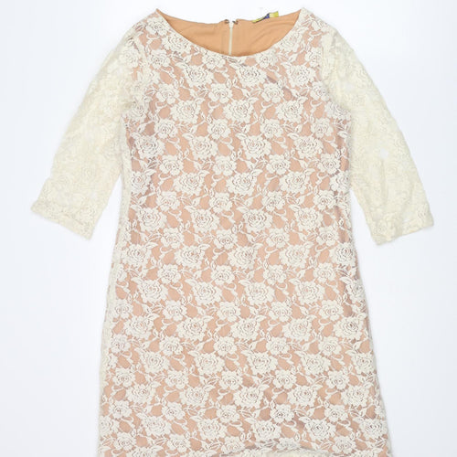 Sepia Womens Ivory Cotton Shift Size M Boat Neck Zip