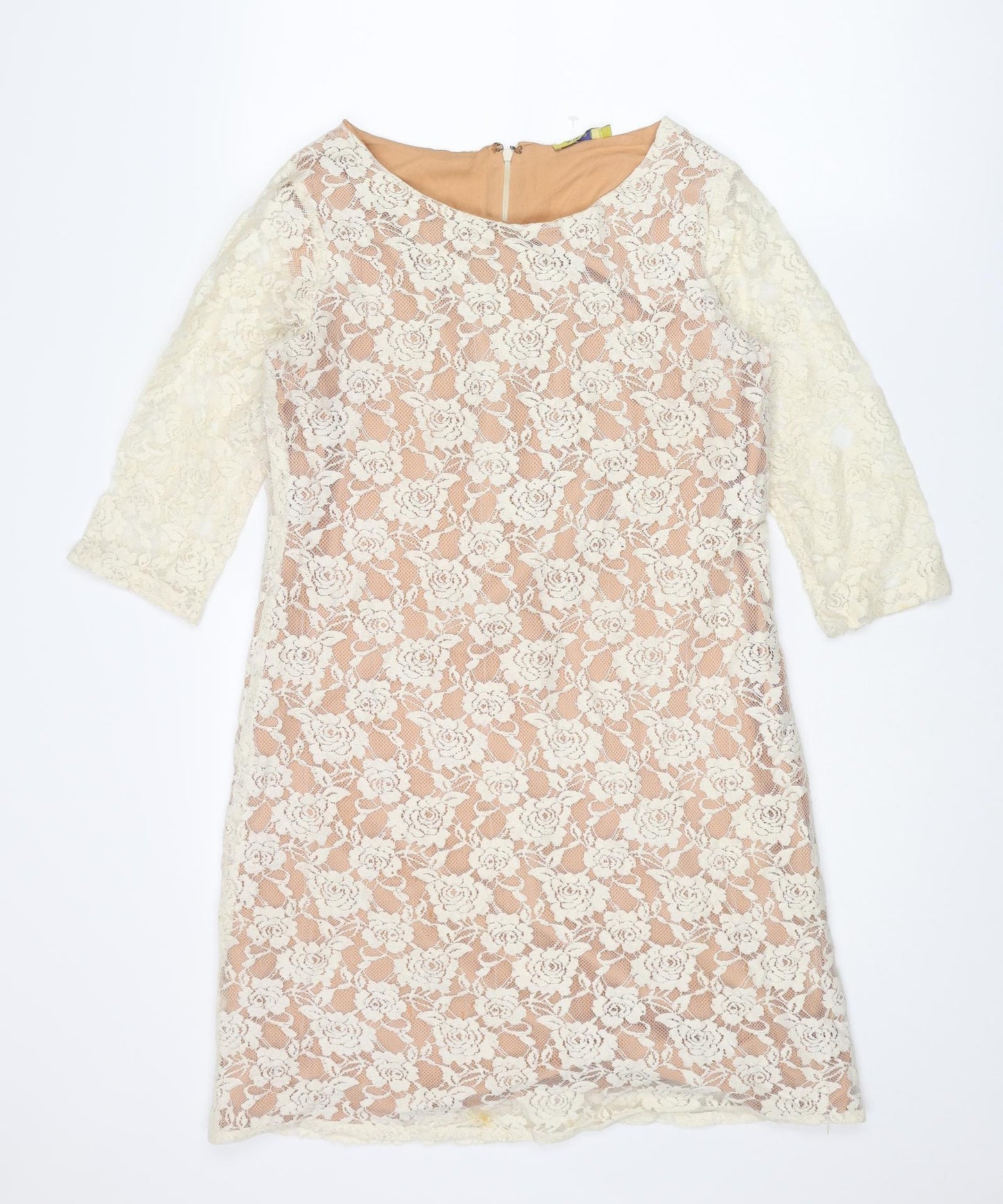 Sepia Womens Ivory Cotton Shift Size M Boat Neck Zip