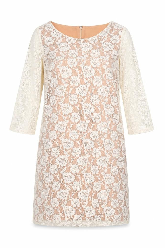 Front view of Sepia women’s ivory cotton shift, size M, boat neck zip