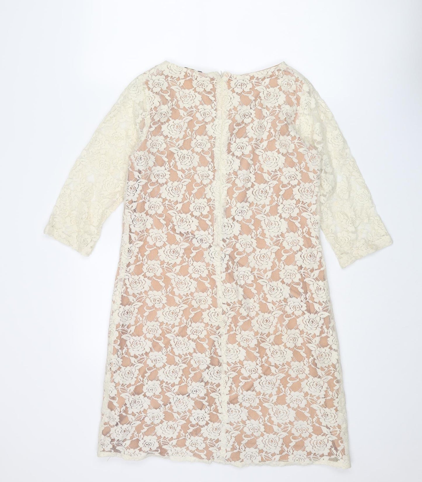 Sepia Womens Ivory Cotton Shift Size M Boat Neck Zip