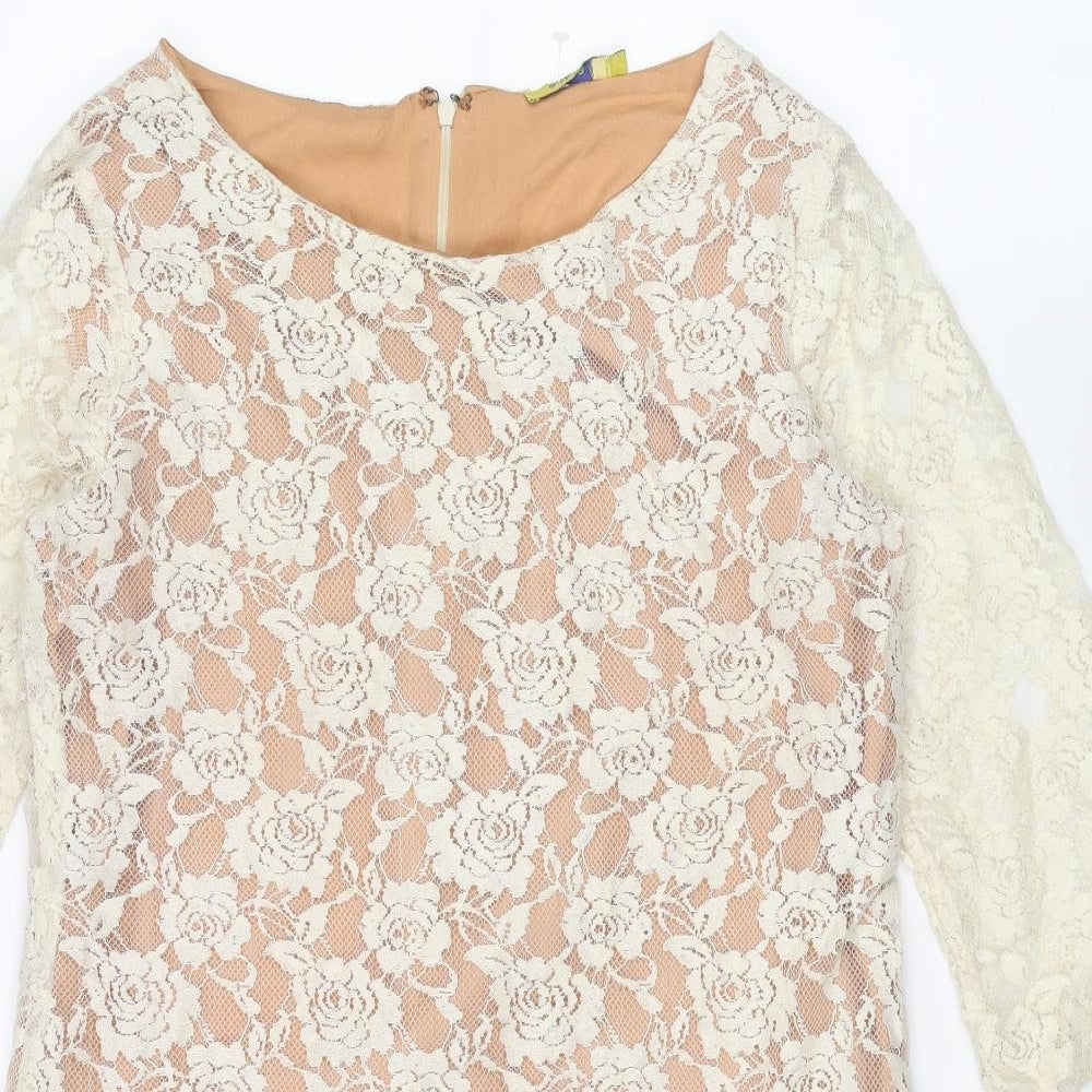 Sepia Womens Ivory Cotton Shift Size M Boat Neck Zip