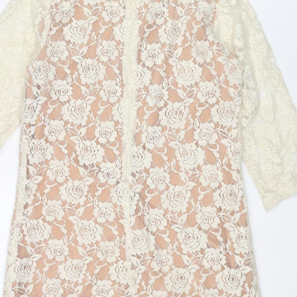 Sepia Womens Ivory Cotton Shift Size M Boat Neck Zip