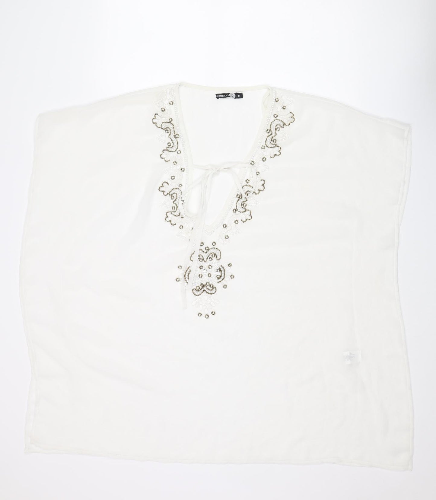 Boohoo Womens White Polyester Cover Up Size M - Tie