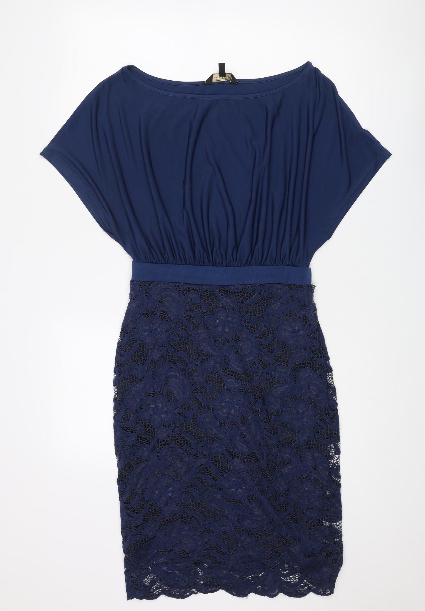 Lipsy Womens Blue Polyester Pencil Dress Size 10 Boat Neck Pullover - Lace Skirt