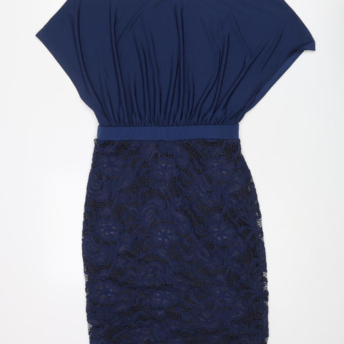 Lipsy Womens Blue Polyester Pencil Dress Size 10 Boat Neck Pullover - Lace Skirt
