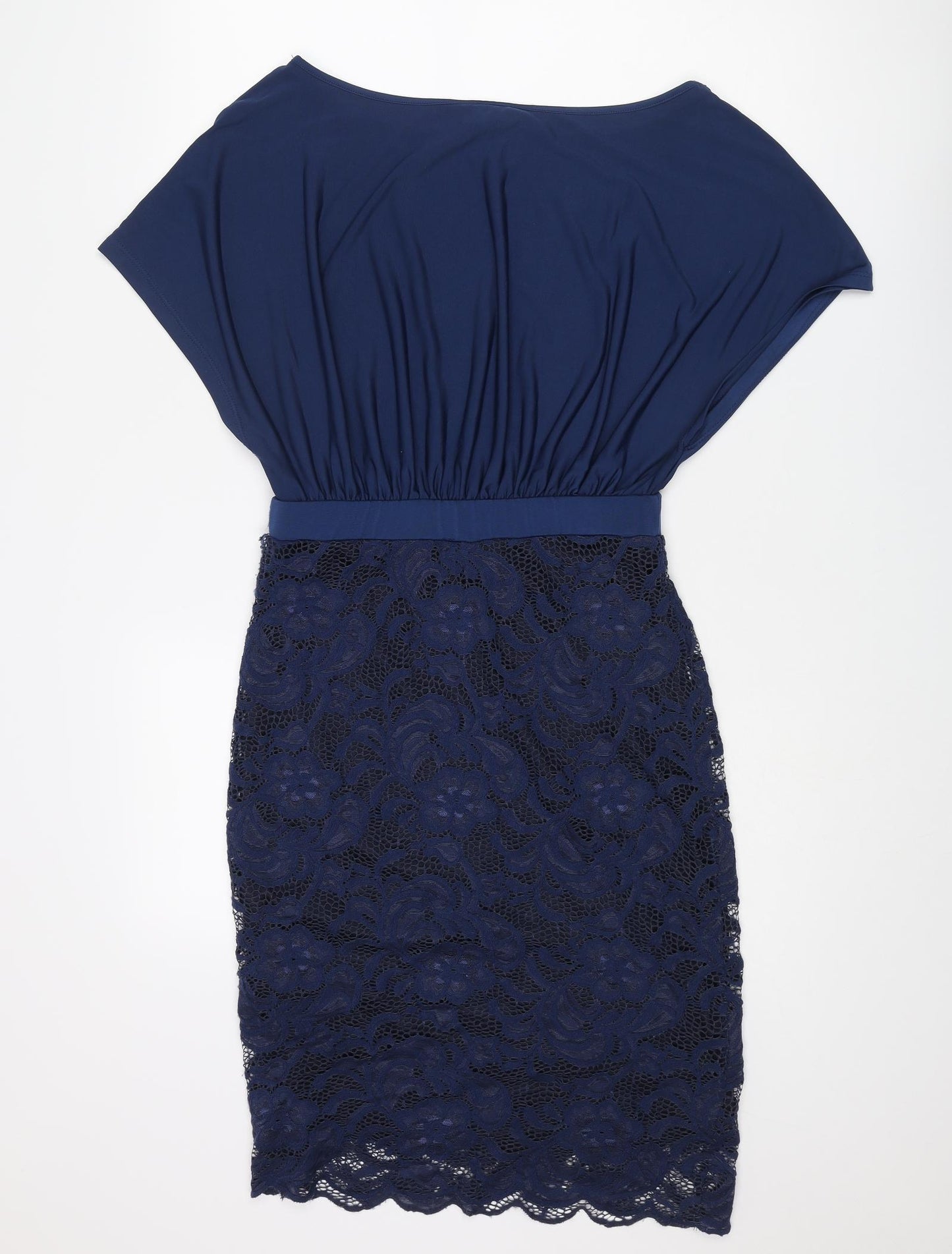 Lipsy Womens Blue Polyester Pencil Dress Size 10 Boat Neck Pullover - Lace Skirt