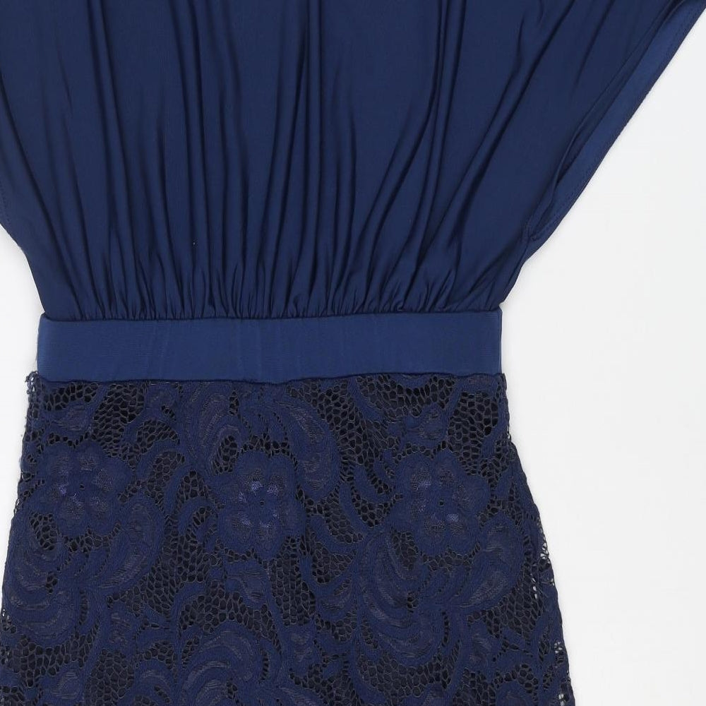 Lipsy Womens Blue Polyester Pencil Dress Size 10 Boat Neck Pullover - Lace Skirt