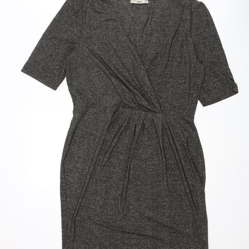 Oasis Womens Grey Polyamide Pencil Dress Size L V-Neck Pullover