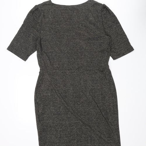 Oasis Womens Grey Polyamide Pencil Dress Size L V-Neck Pullover