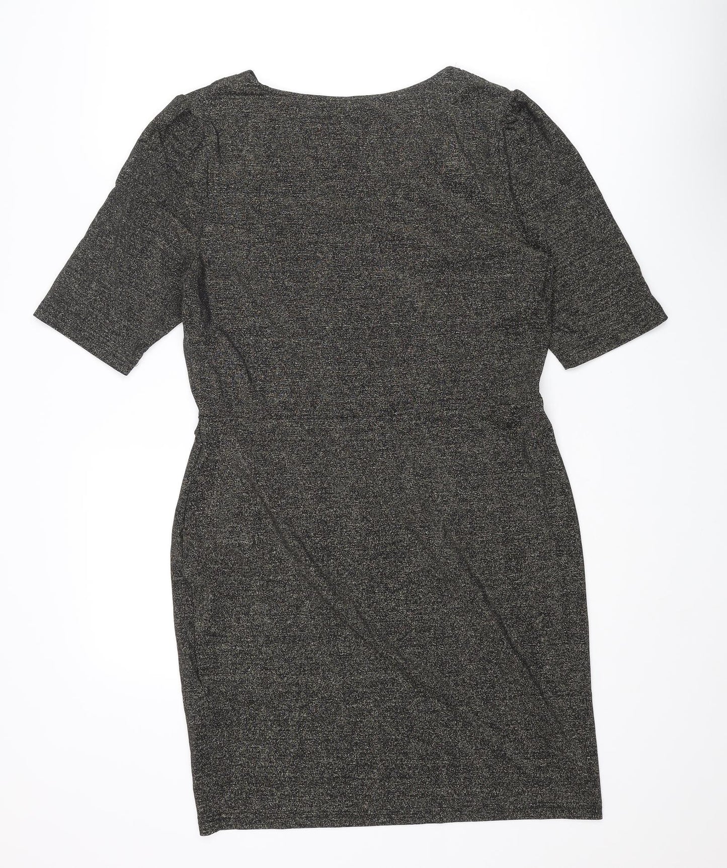 Oasis Womens Grey Polyamide Pencil Dress Size L V-Neck Pullover