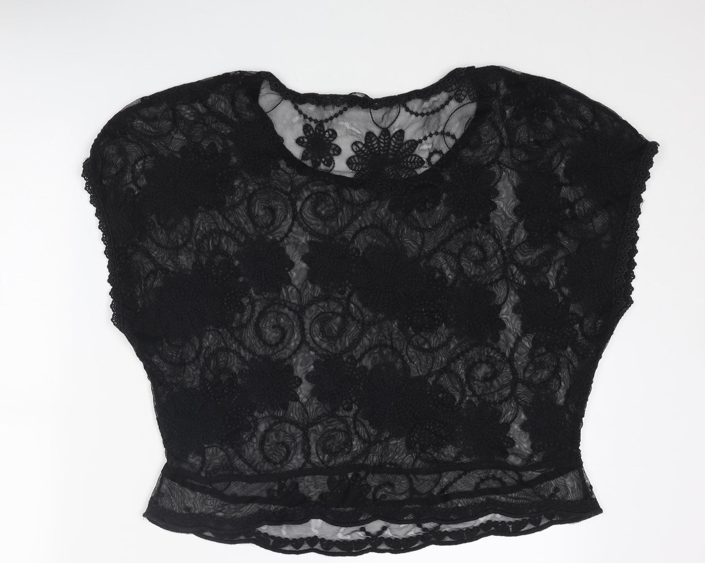 New Look Womens Black Floral Polyester Basic T-Shirt Size 16 Round Neck