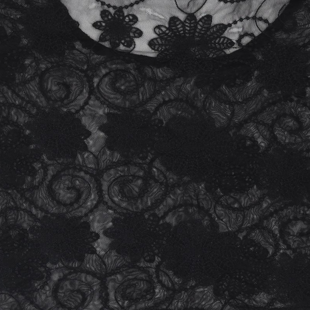 New Look Womens Black Floral Polyester Basic T-Shirt Size 16 Round Neck