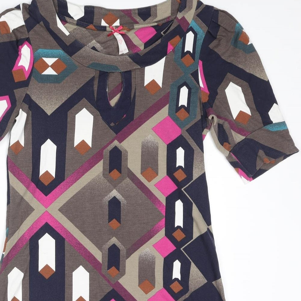 NEXT Womens Multicoloured Geometric Viscose Mini Size 14 Boat Neck Pullover