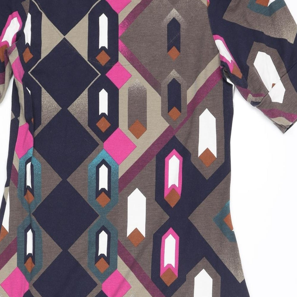 NEXT Womens Multicoloured Geometric Viscose Mini Size 14 Boat Neck Pullover