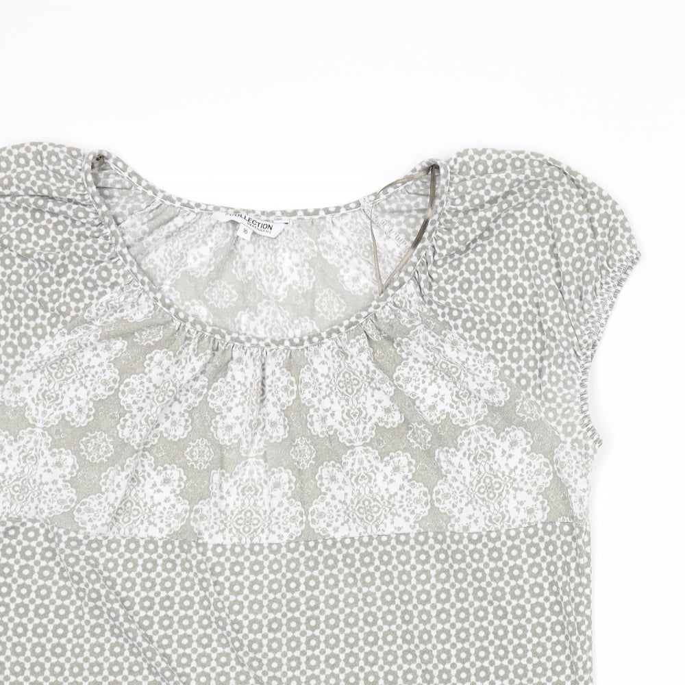 Debenhams Womens Grey Geometric Polyester Basic T-Shirt Size 16 Round Neck