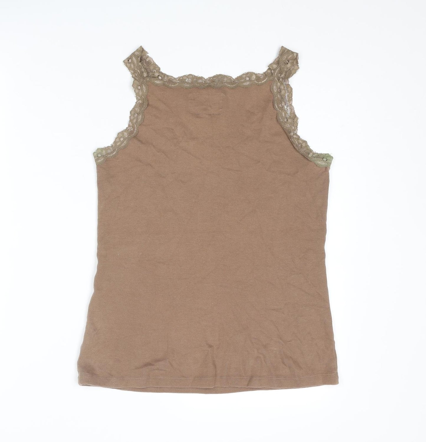 Anthology Womens Brown Cotton Basic Tank Size 8 Round Neck - Lace Trim