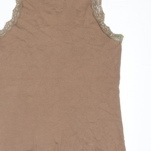 Anthology Womens Brown Cotton Basic Tank Size 8 Round Neck - Lace Trim