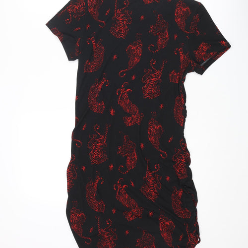 Divided by H&M Womens Black Geometric Polyester Mini Size L Crew Neck Pullover - Wild Cat Print