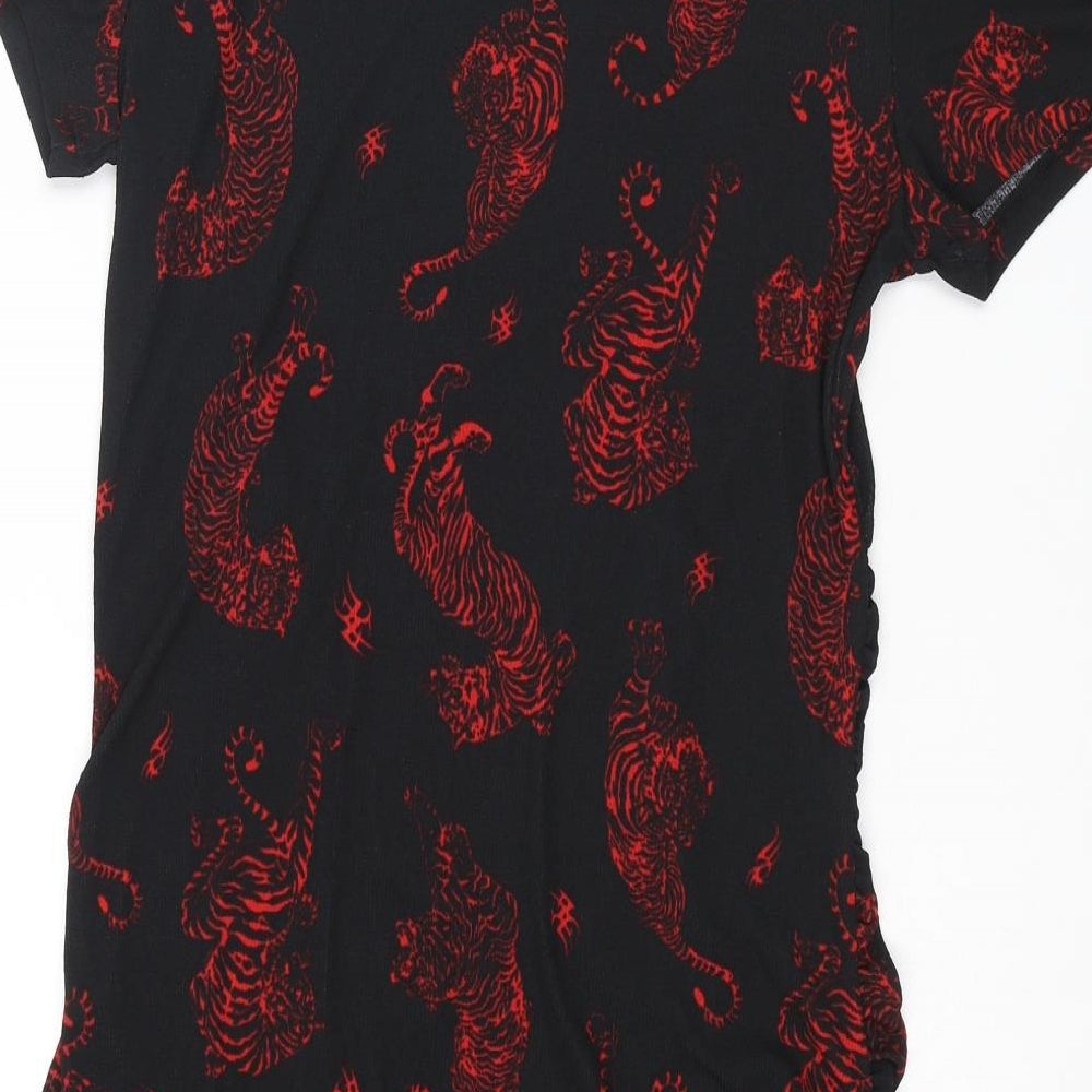 Divided by H&M Womens Black Geometric Polyester Mini Size L Crew Neck Pullover - Wild Cat Print