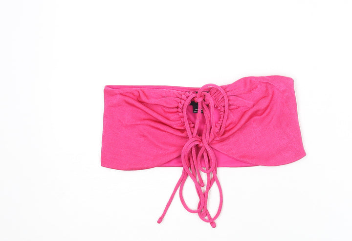 Monki Womens Pink Polyester Cropped Tank Size S Off the Shoulder