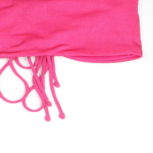 Monki Womens Pink Polyester Cropped Tank Size S Off the Shoulder
