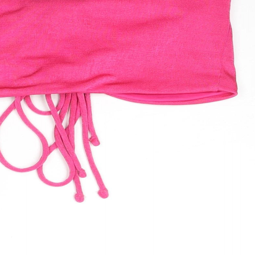 Monki Womens Pink Polyester Cropped Tank Size S Off the Shoulder