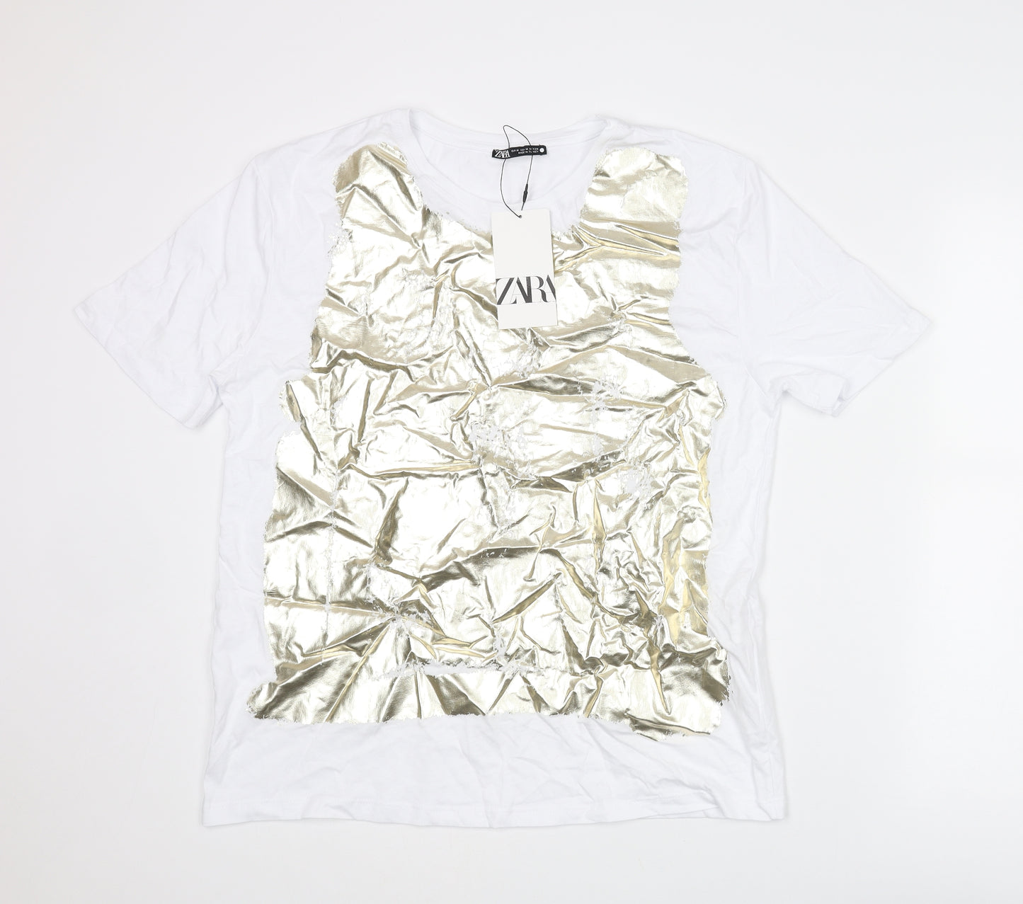 Zara Womens White Cotton Basic T-Shirt Size M Round Neck