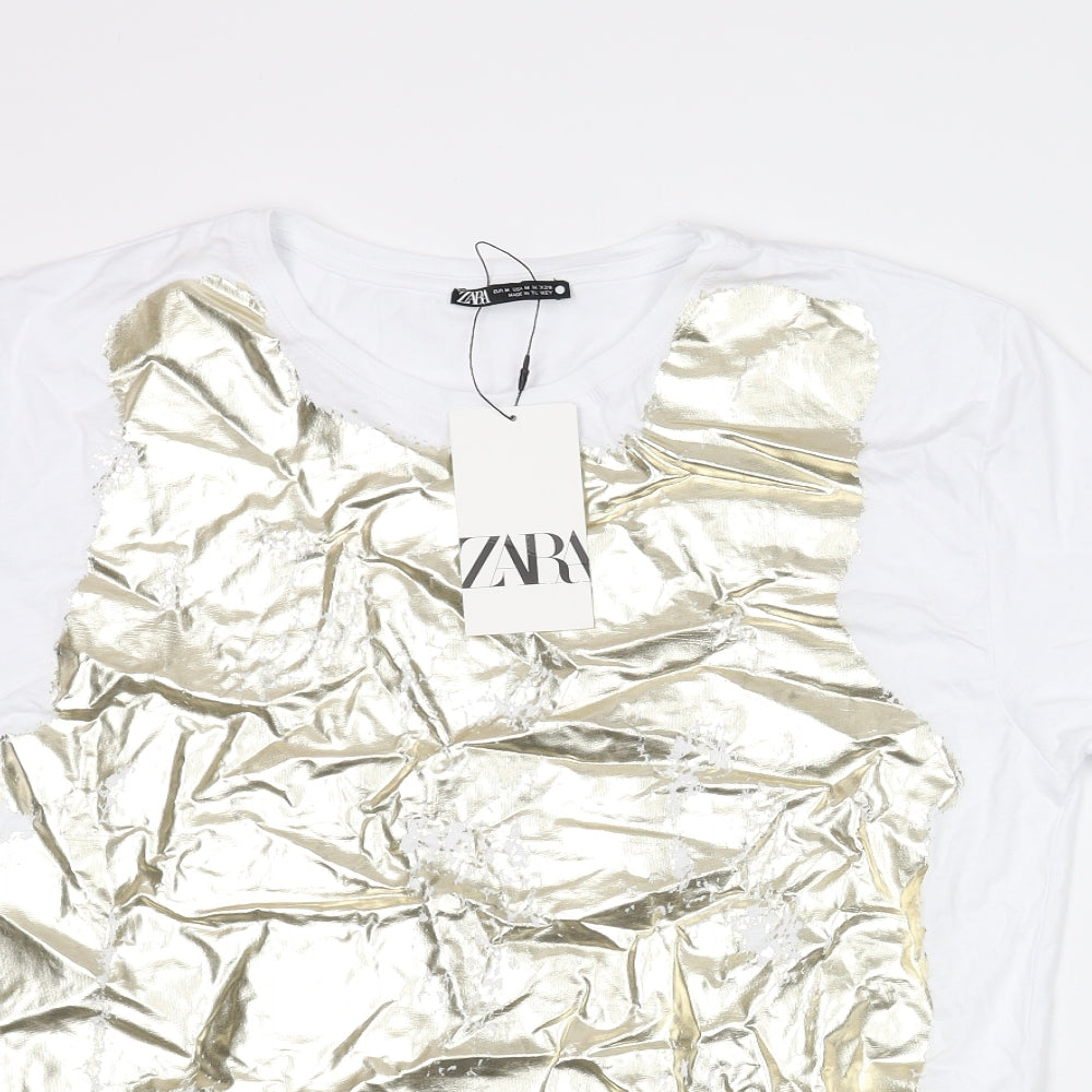Zara Womens White Cotton Basic T-Shirt Size M Round Neck