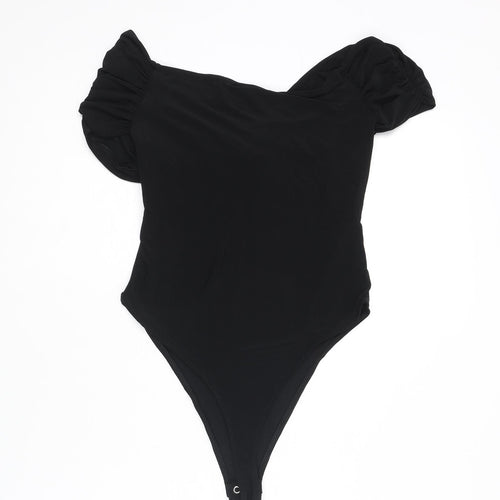 Pull&Bear Womens Black Polyester Bodysuit One-Piece Size M Snap