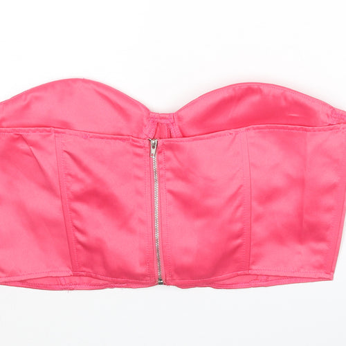 PRETTYLITTLETHING Womens Pink Polyester Cropped Tank Size 14 Sweetheart