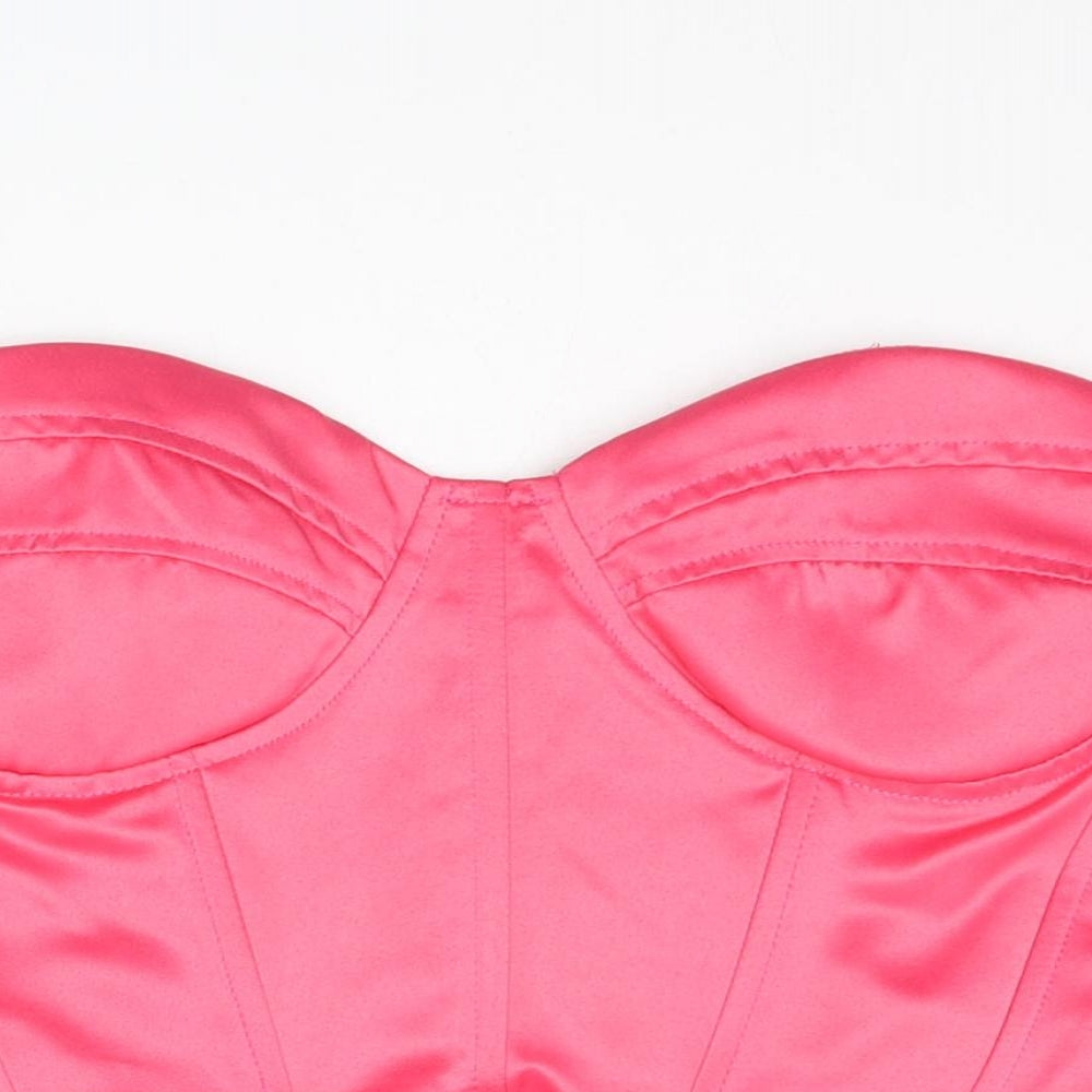 PRETTYLITTLETHING Womens Pink Polyester Cropped Tank Size 14 Sweetheart