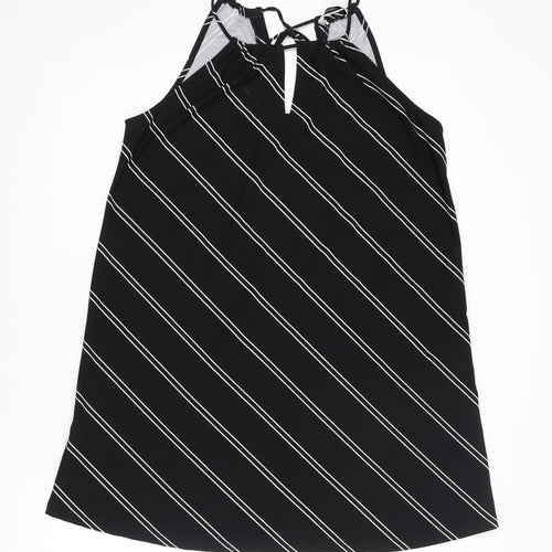 Mango Womens Black Striped Polyester Mini Size XS Round Neck Tie