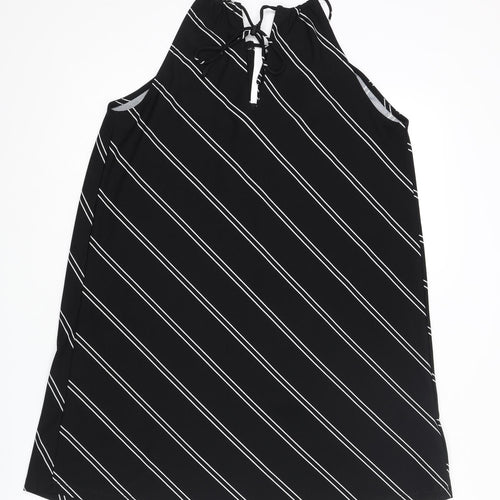 Mango Womens Black Striped Polyester Mini Size XS Round Neck Tie