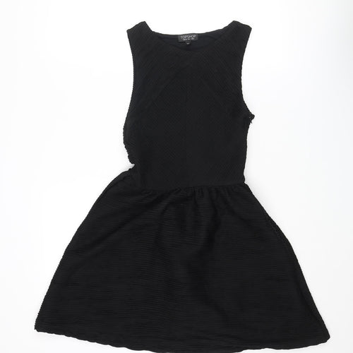 Topshop Womens Black Polyester Fit & Flare Size 8 Boat Neck Zip