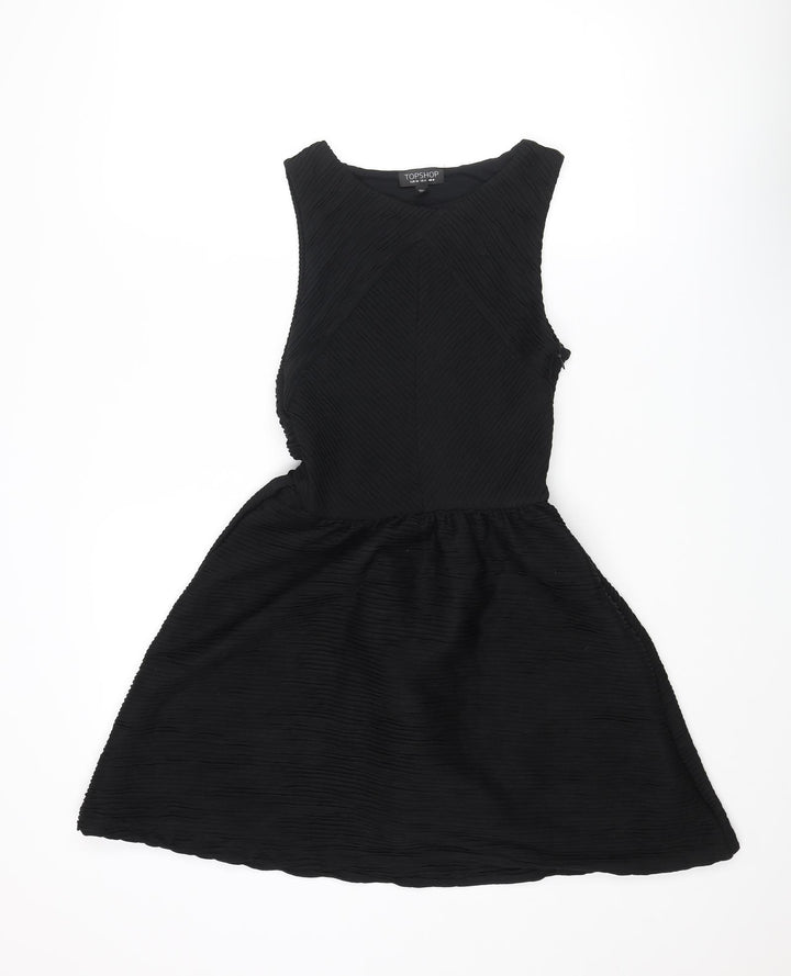 Topshop Womens Black Polyester Fit & Flare Size 8 Boat Neck Zip