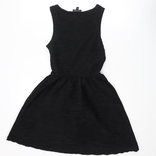Topshop Womens Black Polyester Fit & Flare Size 8 Boat Neck Zip