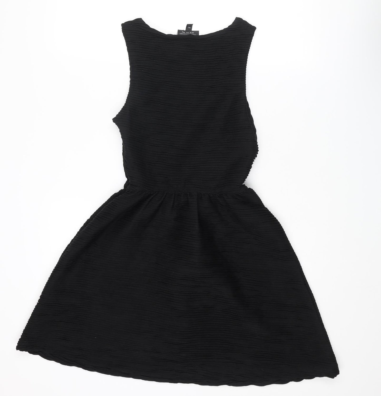 Topshop Womens Black Polyester Fit & Flare Size 8 Boat Neck Zip