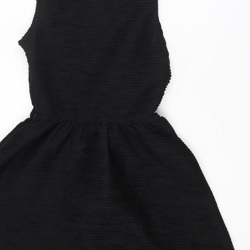 Topshop Womens Black Polyester Fit & Flare Size 8 Boat Neck Zip