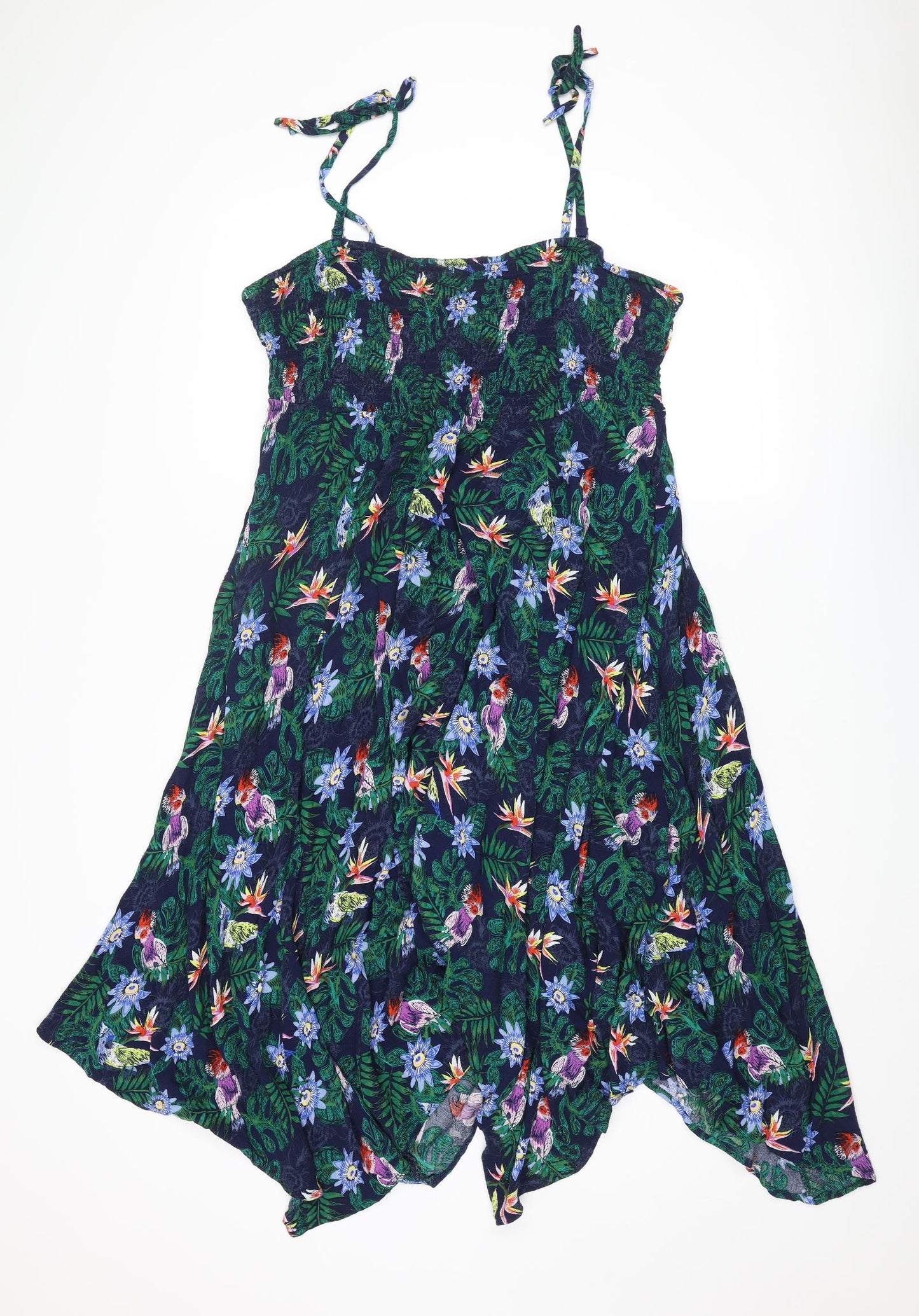MANTARAY PRODUCTS Womens Multicoloured Floral Viscose Slip Dress Size 20 Square Neck Tie - Tie Shoulder Detail