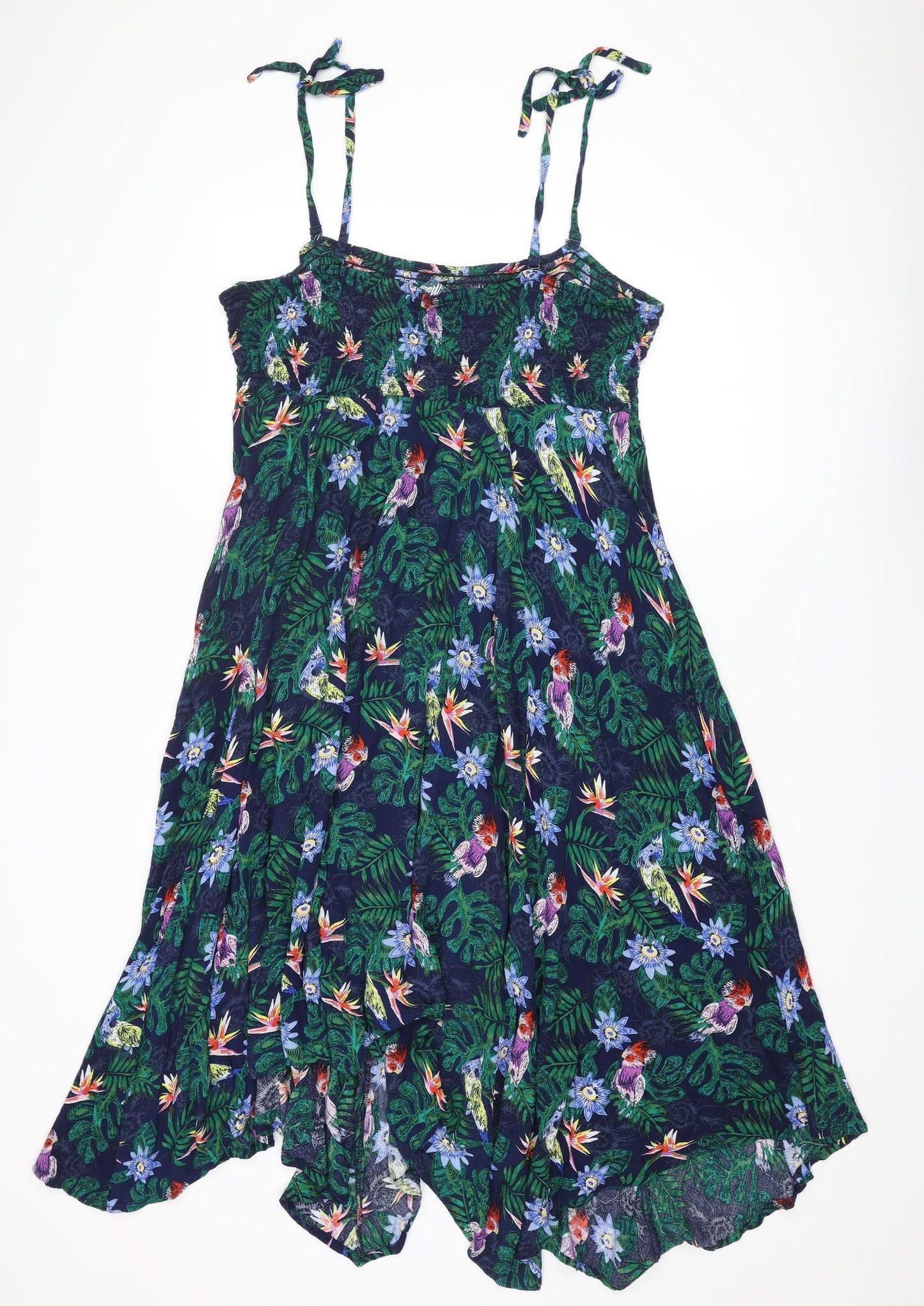 MANTARAY PRODUCTS Womens Multicoloured Floral Viscose Slip Dress Size 20 Square Neck Tie - Tie Shoulder Detail