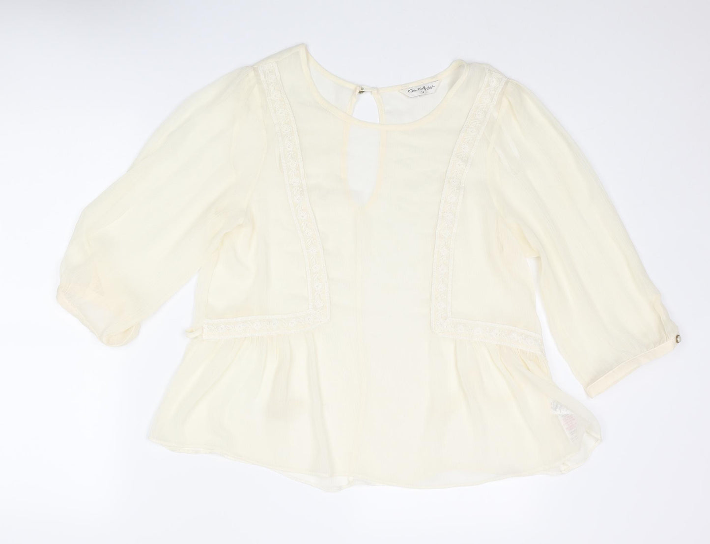 Miss Selfridge Womens Ivory Polyester Basic Blouse Size 12 Round Neck