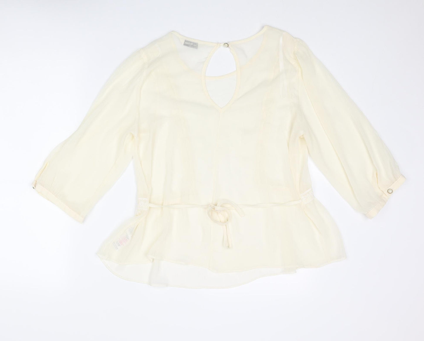 Miss Selfridge Womens Ivory Polyester Basic Blouse Size 12 Round Neck