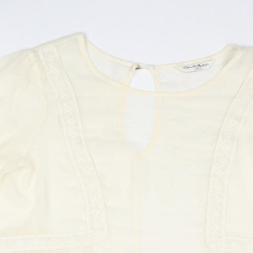 Miss Selfridge Womens Ivory Polyester Basic Blouse Size 12 Round Neck