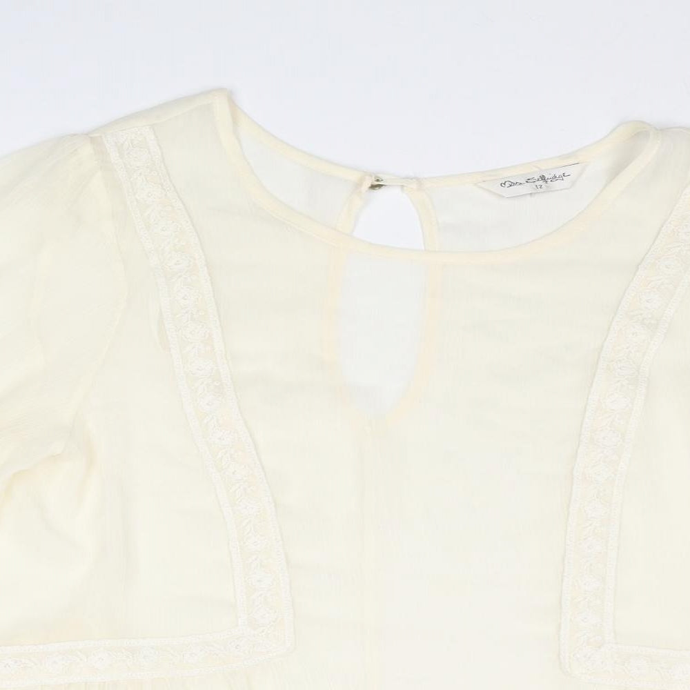 Miss Selfridge Womens Ivory Polyester Basic Blouse Size 12 Round Neck