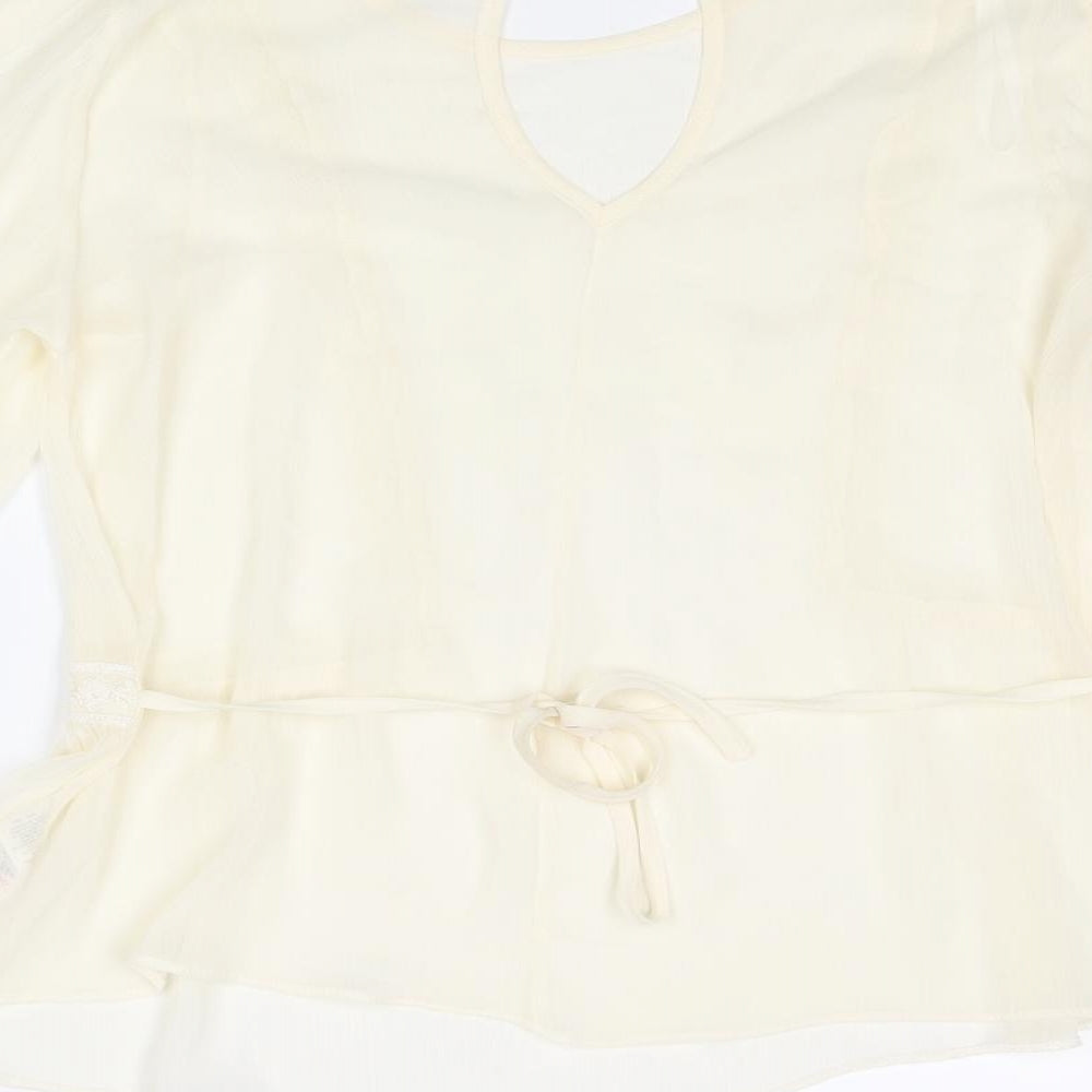 Miss Selfridge Womens Ivory Polyester Basic Blouse Size 12 Round Neck